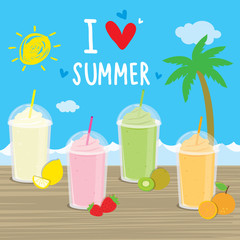 Summer sea beach cartoon cocktails fruit juice holiday vacation vector
