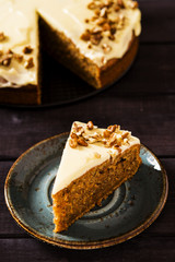 Super moist carrot cake icing cream cheese with pecans  