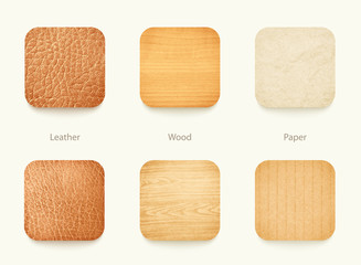 set of paper wood and leather app icons