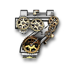 7 isolated metal letter with gears on white background