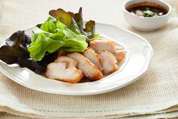cut pork chop and vegetable with spicy sauce,thai food