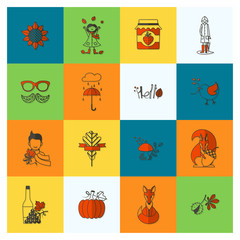 Set of Flat Autumn Icons