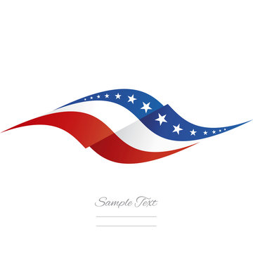 Abstract US flag ribbon logo white background
