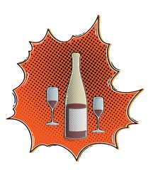 comic bottle and glasses