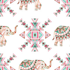 Indian elephant watercolor seamless pattern