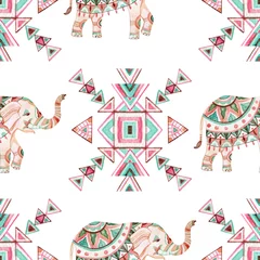 Lichtdoorlatende gordijnen Olifant Indische olifant aquarel naadloos patroon