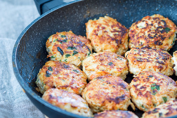 Homemade Chicken Cutlet with Spinach in Pan