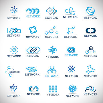 Network Icons Set-Isolated On Gray Background-Vector Illustration,Graphic Design. Collection Of Different Logotype Shape
