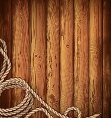 wooden planks background. Rope decorative Vector frame
