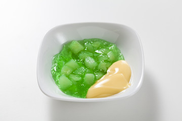 Pear and lime jelly with custard