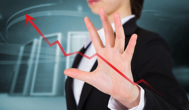 Composite image of businesswoman presenting