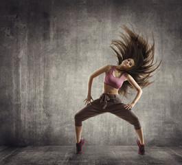 Fitness Sport Dance, Woman Dancer Flying Hair Dancing, Concrete