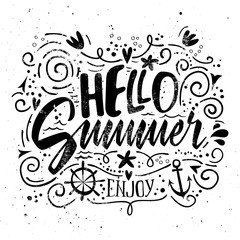 Fototapeta premium Print for T-shirt. Vector illustration. Grunge style. Hello summer