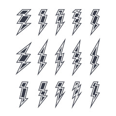 Set of lightning doodle isolated on white background, black silhouette, vector illustration