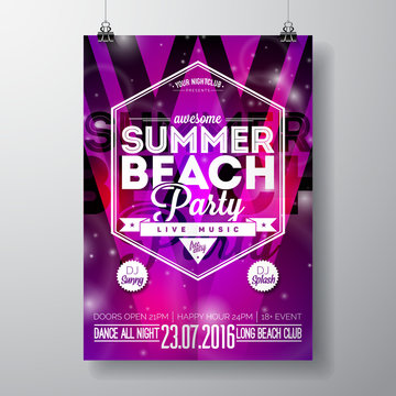 Vector Party Flyer poster template on Summer Beach theme with abstract shiny background.