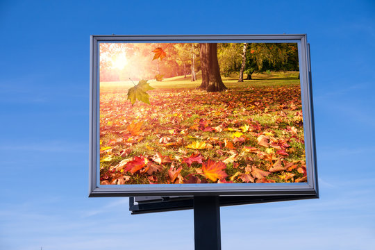 Herbstmotiv auf Werbetafel