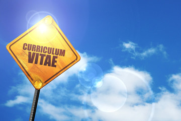 Yellow road sign with a blue sky and white clouds: curriculum vi