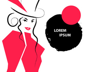 Hand drawn fashion lady portrait isolated on white background.