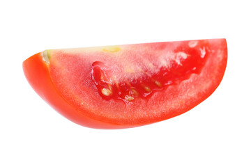 Red tomato wedge isolated on white