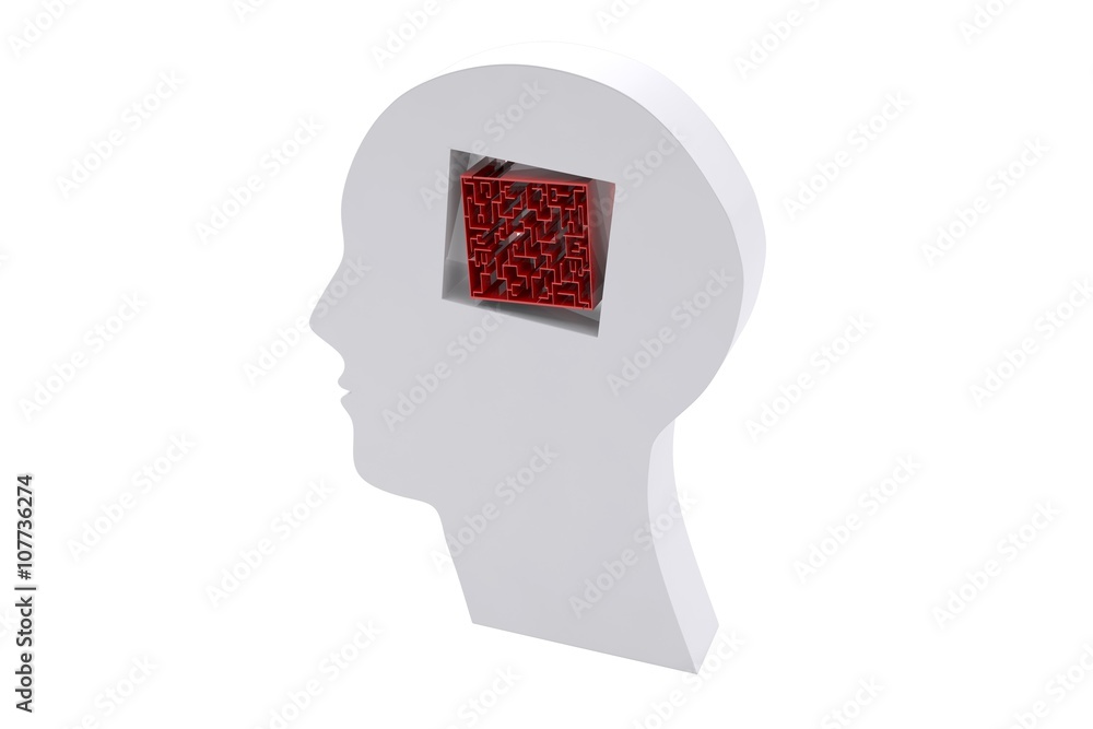 Poster composite image of maze brain in head