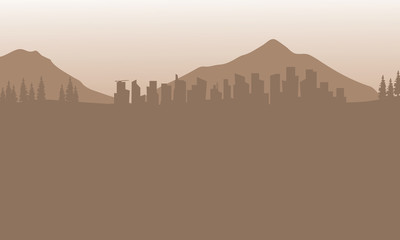 Fototapeta na wymiar Silhouette of city and mountain with brown background