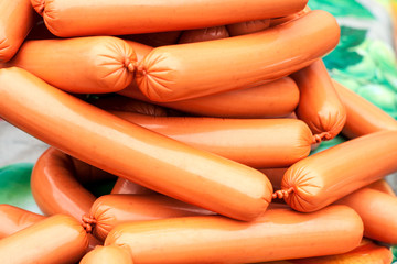  bunch of raw sausages on the market