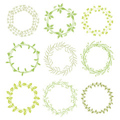 Hand drawn green floral wreaths