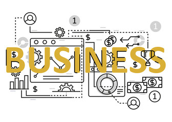 Business concept flat line design with icons and elements. Modern business concept vectors collection