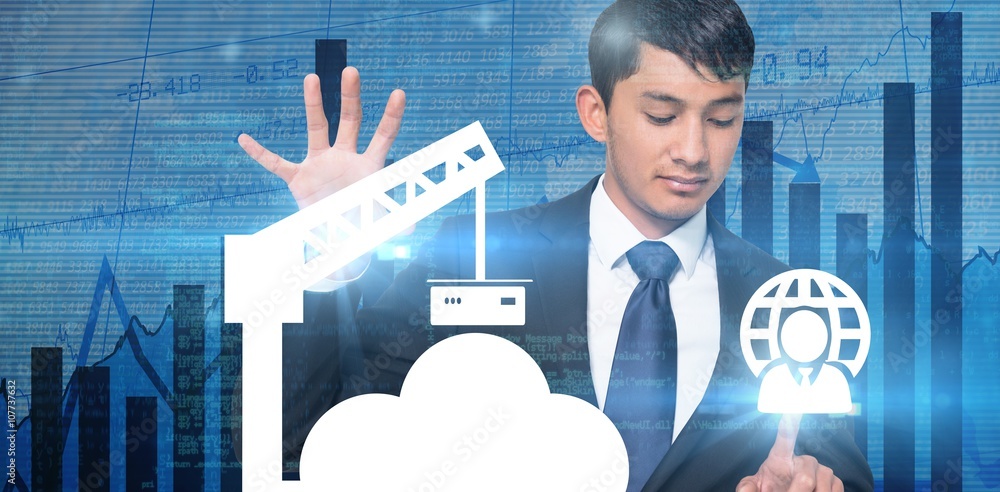 Poster composite image of unsmiling businessman holding and pointing