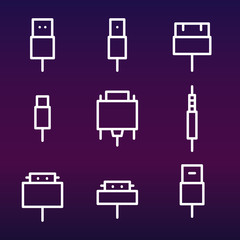 Cable wire computer and plug icons set
