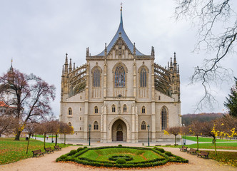 Gothic church landmark, St. Barbara cathedral - Sv. Svatá Barbora in city of Kutná Hora, Czech republic.