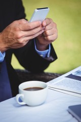 Focused businessman looking at his smartphone