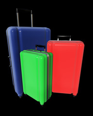 Large luggages isolated on black background.