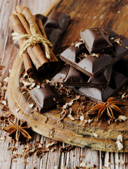 pieces of chocolate with nuts and cinnamon