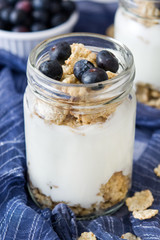 Yogurt with fresh blueberries and cereals

