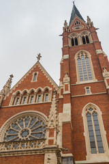 Fototapeta premium Graz, Austria - February 28, 2016. Church of the Sacred Heart of Jesus view main tower.