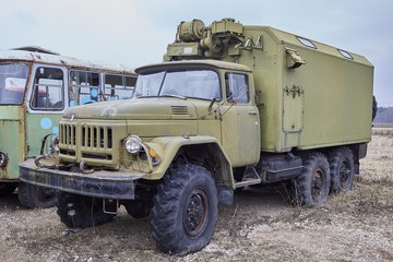 Old army car parked outdoors