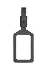 Black plastic name tag isolated on white