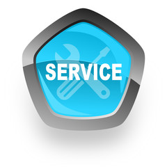 service blue pentagon vector web icon