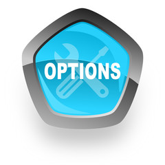 options blue pentagon vector web icon