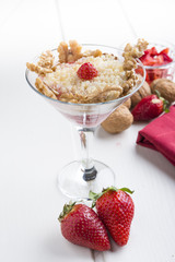 Quinoa, nuts, strawberry and yougurt, healthyfood.
