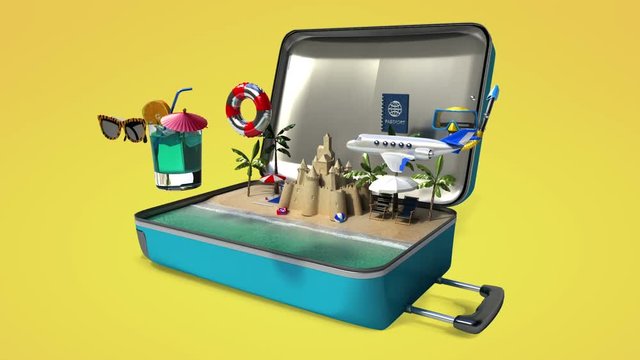 Opened a traveling bag, trunk, Prepare to travel for summer vacation, tour 3(included alpha)