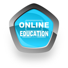 online education blue pentagon vector web icon