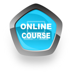online course blue pentagon vector web icon