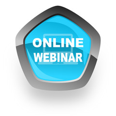 online webinar blue pentagon vector web icon