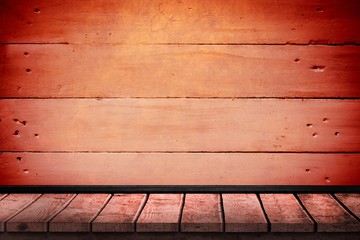 Composite image of wooden desk