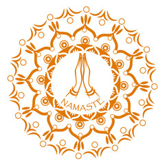 Praying hands with decorative indian ornament mandala. Namaste mudra.
 - obrazy, fototapety, plakaty