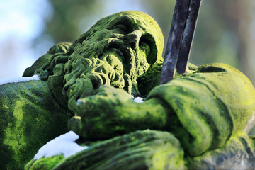 Stone Sculpture on the Tomb from old Prague Cemetery Olsany, Czech Republic