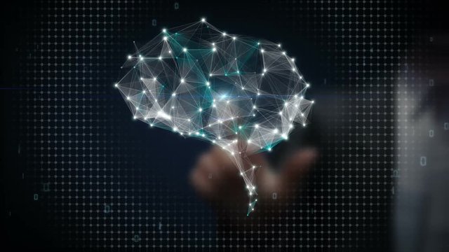 Businessman touching Brain connect digital lines, expanding artificial intelligence