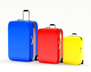 Set of colorful suitcases isolated on white background. 3d illustration